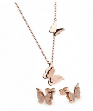 WDSHOW Stainless Butterfly Necklace Earrings