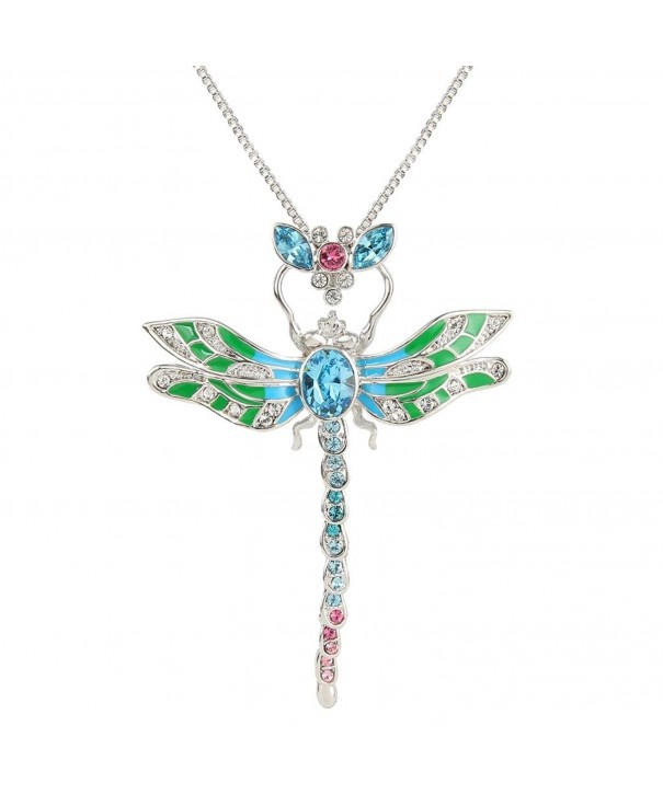 EleQueen Silver tone Dragonfly Necklace Austrian