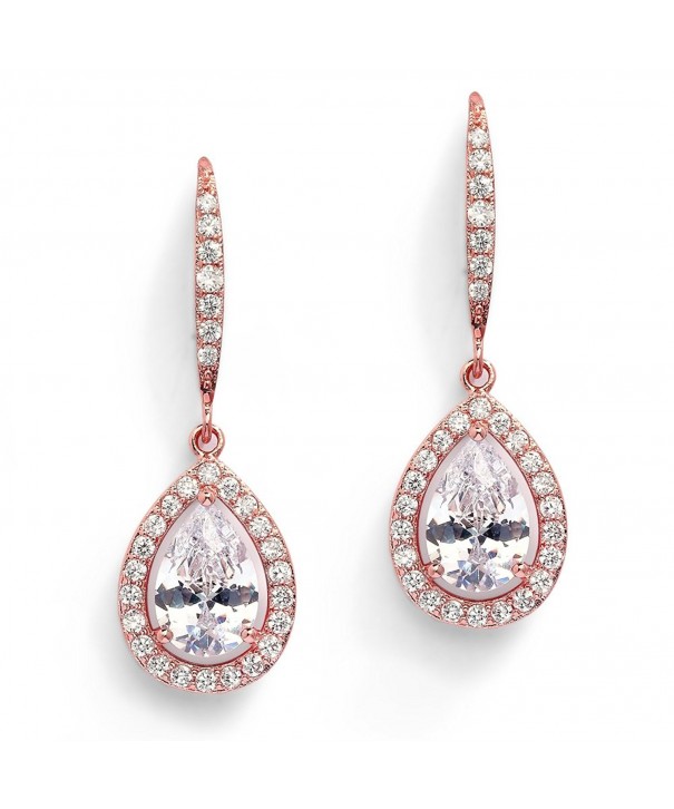 Pear-Shaped CZ Bridal Wedding Teardrop Earrings - Real 14k Rose Gold ...