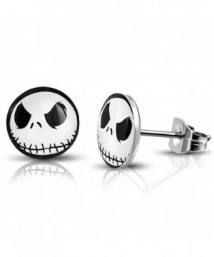 Stainless Skellington Circle Button Earrings