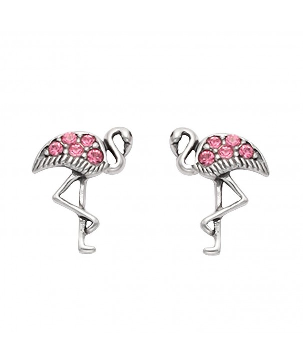 Sterling Silver Flamingo Stud Earrings w/Pink Rhinestones - CD11HX061ZP