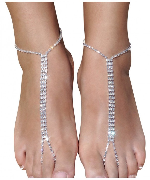 Beach Barefoot Silver Rhinestone Anklet