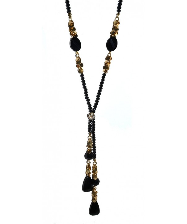 Beaded Rhinestone Necklace Black Color