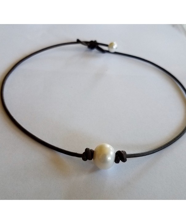 Seasidepearls30A Leather Choker Necklace inches