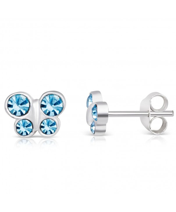 Sterling Aquamarine Crystal Butterfly Earrings